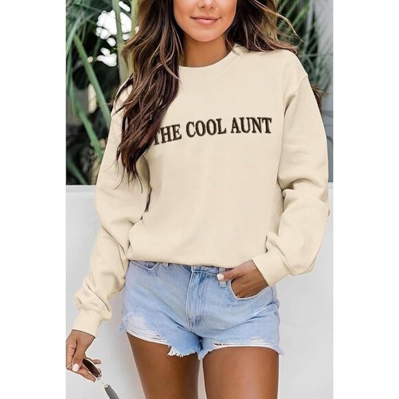 Aunt Sweatshirt Women Cotton-Poly Blend Embroidered Crewneck Gift - Picture 4 of 5